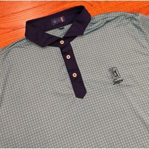 Stitch TPC Sawgrass Golf Polo Shirt Mens XL Teal Geometric Performance Stretch